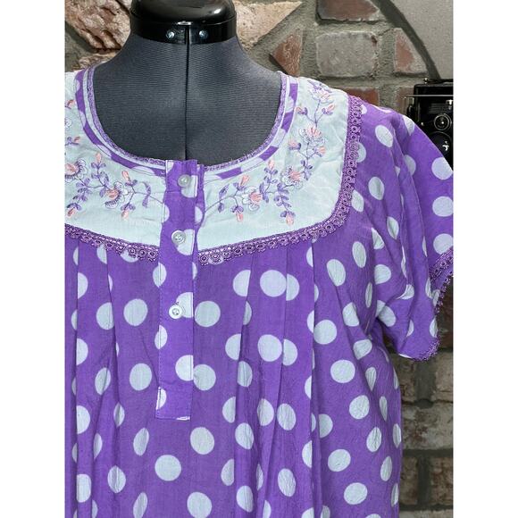 nap house dress frolicking dress embroidered collar polkadot purple white - Picture 2 of 9